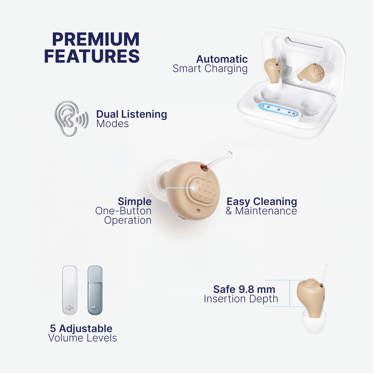 KLARIQ Essential OTC hearing aid, model JH-A260