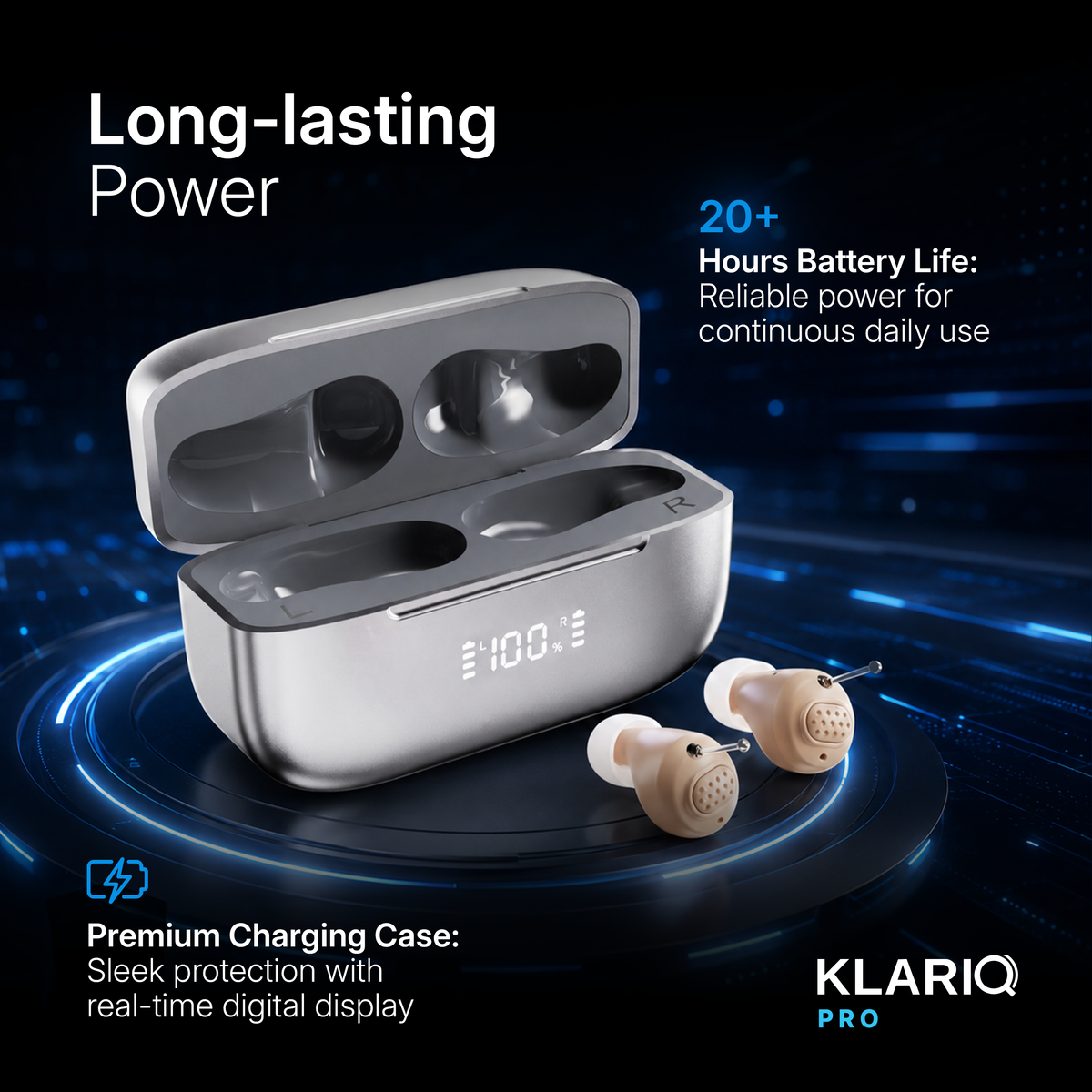 KLARIQ Pro OTC hearing aid, model JH-A26A