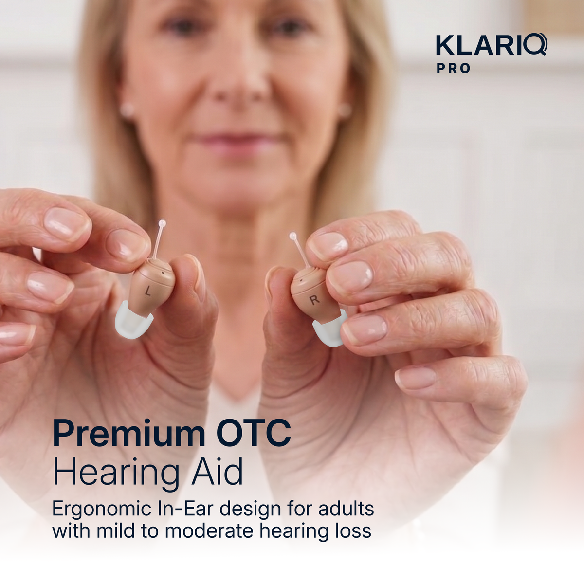 KLARIQ Pro OTC hearing aid, model JH-A26A